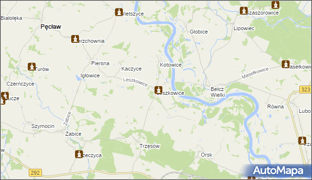 mapa Leszkowice gmina Pęcław, Leszkowice gmina Pęcław na mapie Targeo
