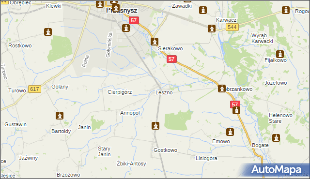 mapa Leszno gmina Przasnysz, Leszno gmina Przasnysz na mapie Targeo