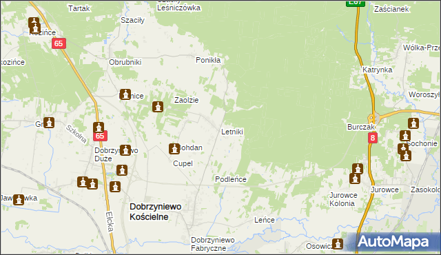 mapa Letniki gmina Dobrzyniewo Duże, Letniki gmina Dobrzyniewo Duże na mapie Targeo