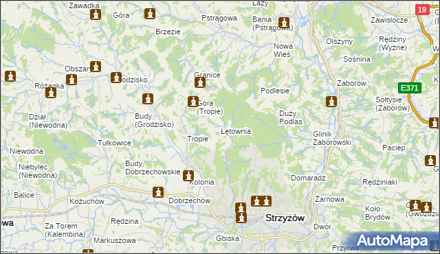 mapa Łętownia gmina Strzyżów, Łętownia gmina Strzyżów na mapie Targeo