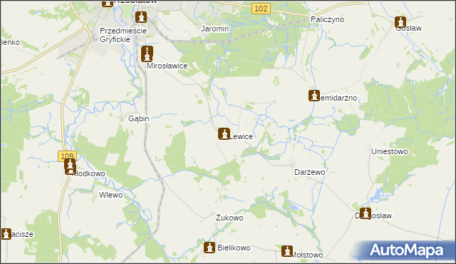 mapa Lewice gmina Trzebiatów, Lewice gmina Trzebiatów na mapie Targeo