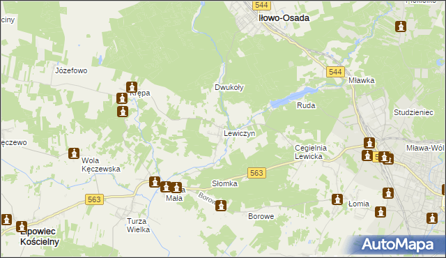 mapa Lewiczyn gmina Lipowiec Kościelny, Lewiczyn gmina Lipowiec Kościelny na mapie Targeo