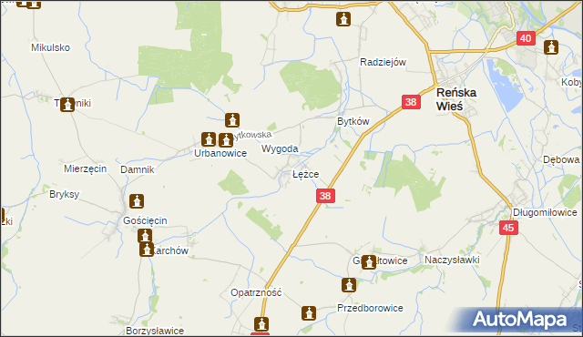 mapa Łężce gmina Reńska Wieś, Łężce gmina Reńska Wieś na mapie Targeo