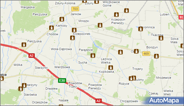 mapa Leźnica Wielka-Osiedle, Leźnica Wielka-Osiedle na mapie Targeo