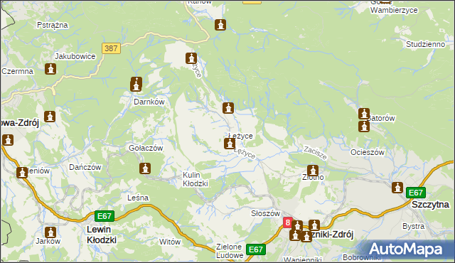 mapa Łężyce gmina Szczytna, Łężyce gmina Szczytna na mapie Targeo