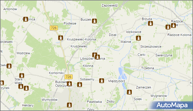 mapa Libiszów gmina Opoczno, Libiszów gmina Opoczno na mapie Targeo