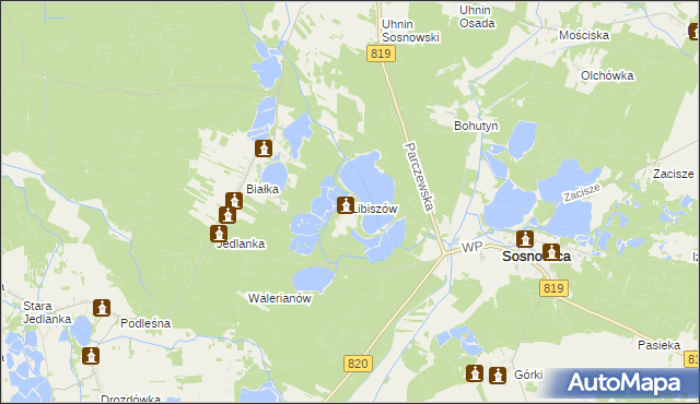 mapa Libiszów gmina Sosnowica, Libiszów gmina Sosnowica na mapie Targeo