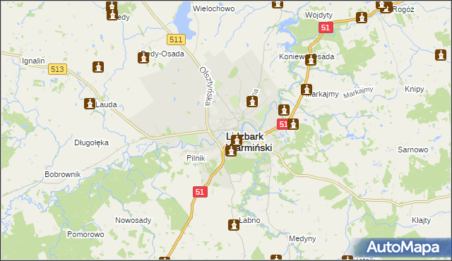 mapa Lidzbark Warmiński, Lidzbark Warmiński na mapie Targeo