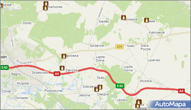 mapa Ligota Dolna gmina Strzelce Opolskie, Ligota Dolna gmina Strzelce Opolskie na mapie Targeo