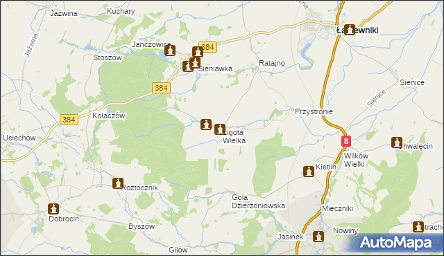 mapa Ligota Wielka gmina Łagiewniki, Ligota Wielka gmina Łagiewniki na mapie Targeo