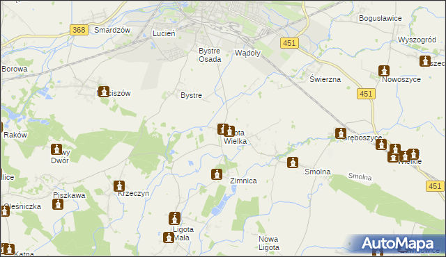 mapa Ligota Wielka gmina Oleśnica, Ligota Wielka gmina Oleśnica na mapie Targeo