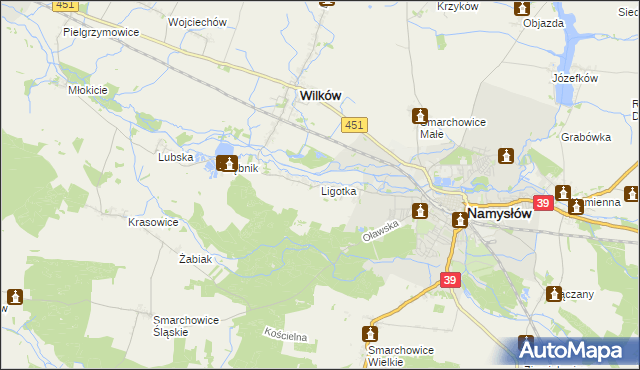 mapa Ligotka gmina Namysłów, Ligotka gmina Namysłów na mapie Targeo