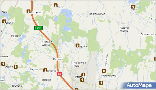 mapa Ligotka gmina Prusice, Ligotka gmina Prusice na mapie Targeo