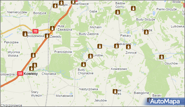 mapa Lindów gmina Mszczonów, Lindów gmina Mszczonów na mapie Targeo