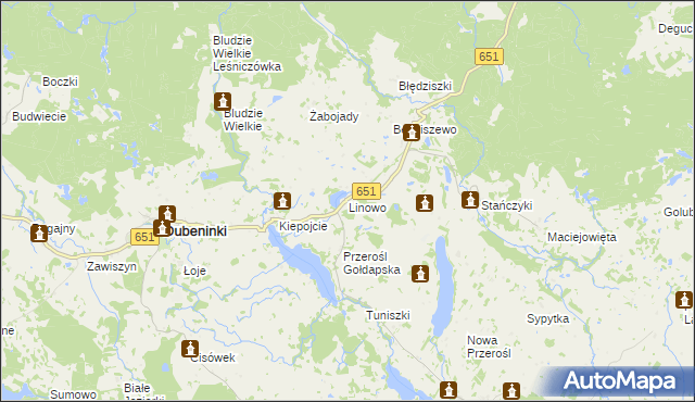 mapa Linowo gmina Dubeninki, Linowo gmina Dubeninki na mapie Targeo