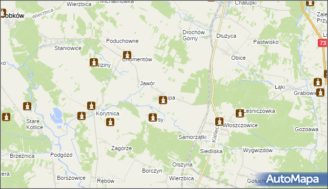 mapa Lipa gmina Sobków, Lipa gmina Sobków na mapie Targeo