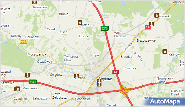 mapa Lipa gmina Stryków, Lipa gmina Stryków na mapie Targeo