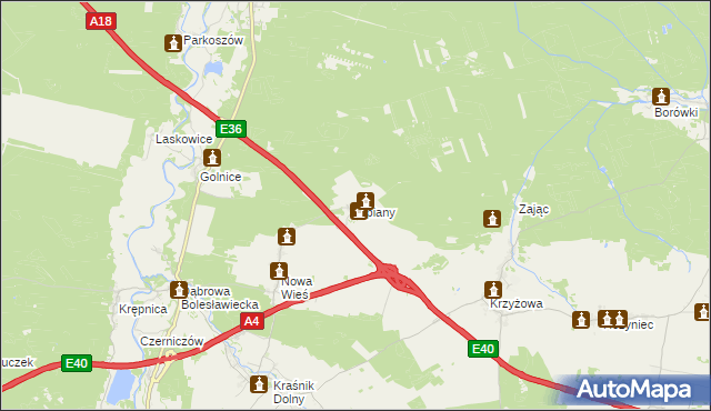 mapa Lipiany gmina Bolesławiec, Lipiany gmina Bolesławiec na mapie Targeo