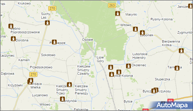 mapa Lipie Góry gmina Babiak, Lipie Góry gmina Babiak na mapie Targeo