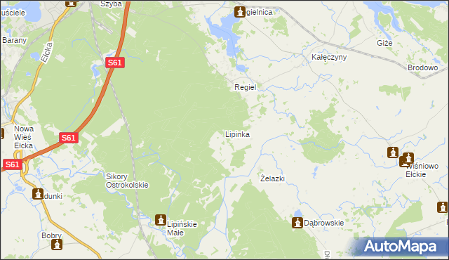 mapa Lipinka gmina Ełk, Lipinka gmina Ełk na mapie Targeo