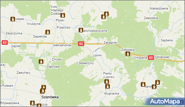 mapa Lipinki gmina Sosnówka, Lipinki gmina Sosnówka na mapie Targeo