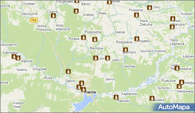 mapa Lipiny gmina Raków, Lipiny gmina Raków na mapie Targeo