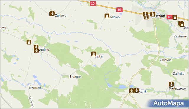 mapa Lipka gmina Dolice, Lipka gmina Dolice na mapie Targeo