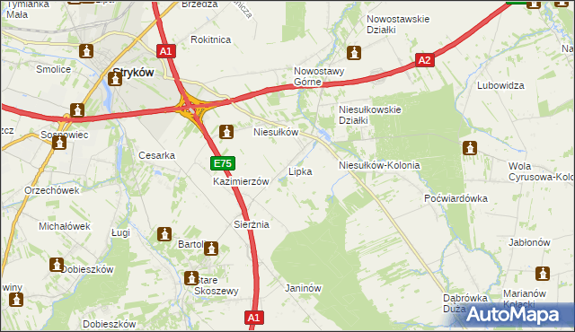 mapa Lipka gmina Stryków, Lipka gmina Stryków na mapie Targeo