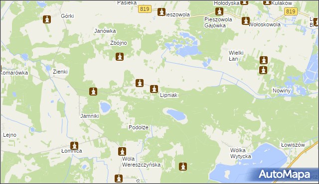 mapa Lipniak gmina Sosnowica, Lipniak gmina Sosnowica na mapie Targeo