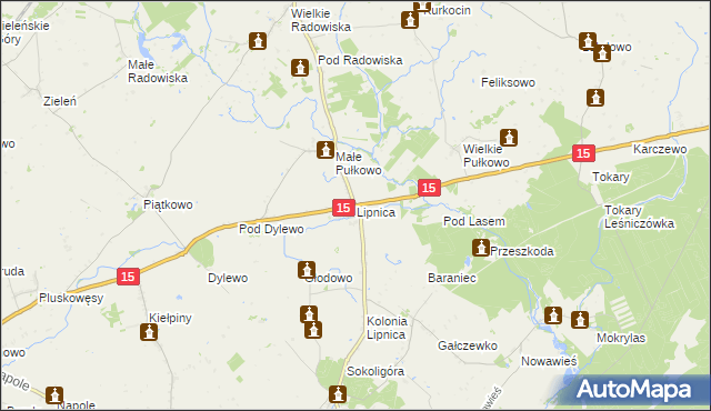 mapa Lipnica gmina Dębowa Łąka, Lipnica gmina Dębowa Łąka na mapie Targeo