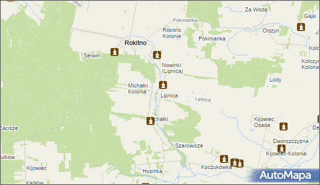 mapa Lipnica gmina Rokitno, Lipnica gmina Rokitno na mapie Targeo