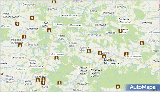 mapa Lipnica Górna gmina Lipnica Murowana, Lipnica Górna gmina Lipnica Murowana na mapie Targeo