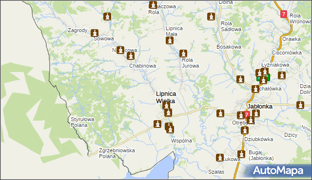 mapa Lipnica Wielka powiat nowotarski, Lipnica Wielka powiat nowotarski na mapie Targeo