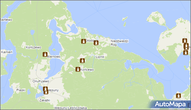 mapa Lipnik gmina Ruciane-Nida, Lipnik gmina Ruciane-Nida na mapie Targeo