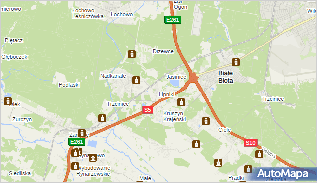 mapa Lipniki gmina Białe Błota, Lipniki gmina Białe Błota na mapie Targeo