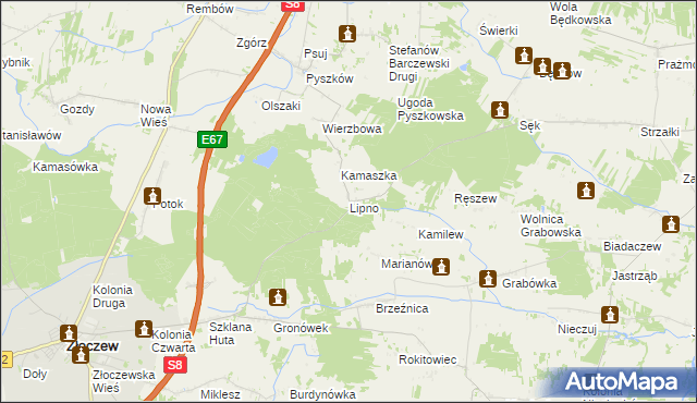 mapa Lipno gmina Brzeźnio, Lipno gmina Brzeźnio na mapie Targeo