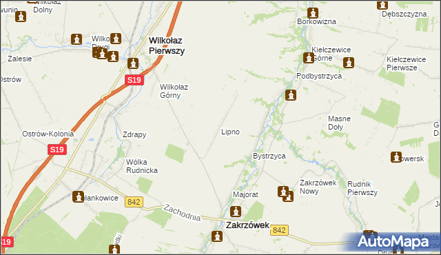 mapa Lipno gmina Zakrzówek, Lipno gmina Zakrzówek na mapie Targeo