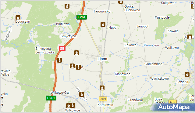 mapa Lipno powiat leszczyński, Lipno powiat leszczyński na mapie Targeo