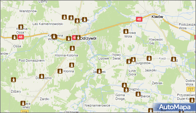 mapa Lipowe gmina Klwów, Lipowe gmina Klwów na mapie Targeo