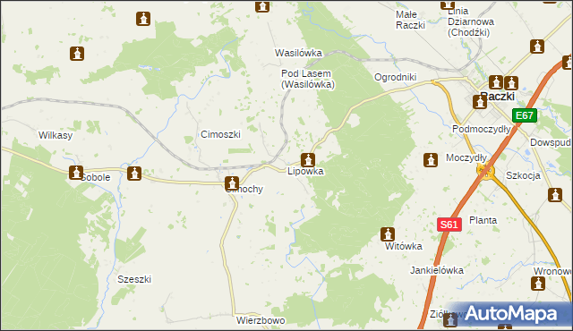 mapa Lipówka gmina Raczki, Lipówka gmina Raczki na mapie Targeo