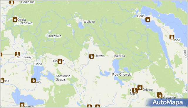 mapa Lipowo gmina Kruklanki, Lipowo gmina Kruklanki na mapie Targeo