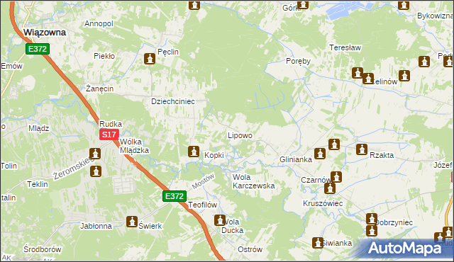 mapa Lipowo gmina Wiązowna, Lipowo gmina Wiązowna na mapie Targeo