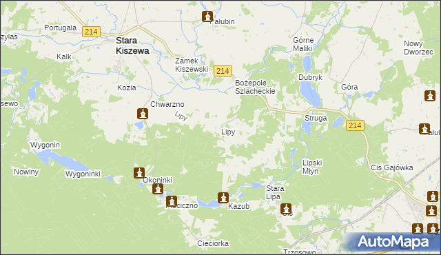 mapa Lipy gmina Stara Kiszewa, Lipy gmina Stara Kiszewa na mapie Targeo