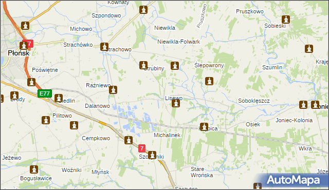 mapa Lisewo gmina Płońsk, Lisewo gmina Płońsk na mapie Targeo