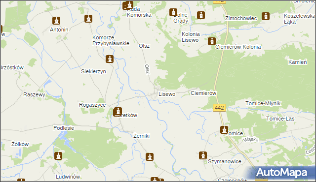 mapa Lisewo gmina Pyzdry, Lisewo gmina Pyzdry na mapie Targeo