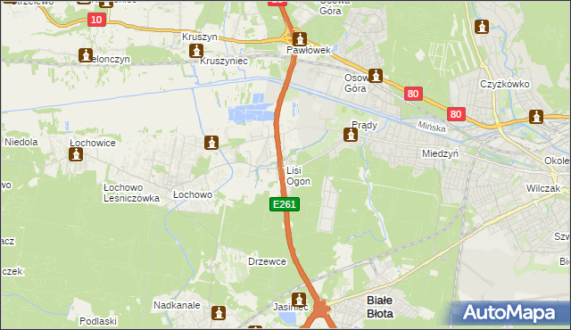 mapa Lisi Ogon gmina Białe Błota, Lisi Ogon gmina Białe Błota na mapie Targeo