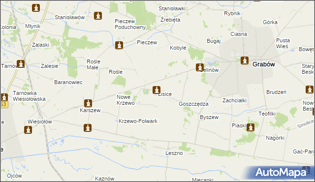 mapa Lisice gmina Dąbie, Lisice gmina Dąbie na mapie Targeo