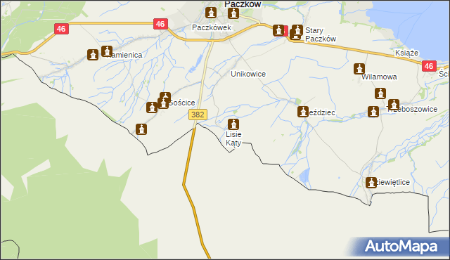 mapa Lisie Kąty gmina Paczków, Lisie Kąty gmina Paczków na mapie Targeo