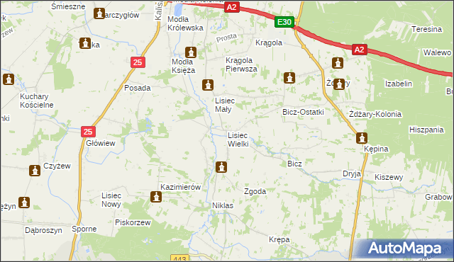 mapa Lisiec Wielki, Lisiec Wielki na mapie Targeo