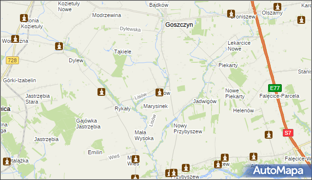 mapa Lisów gmina Promna, Lisów gmina Promna na mapie Targeo